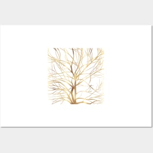 Modern Gold Tree Silhouette Minimal White Design Posters and Art